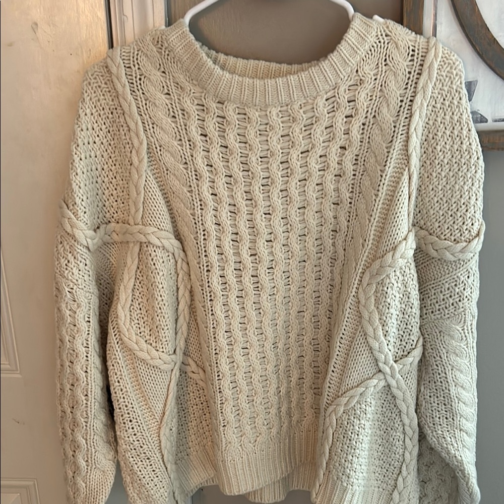 Altar’d State Cozy Cream Cable Knit Sweater - Picture 3 of 3